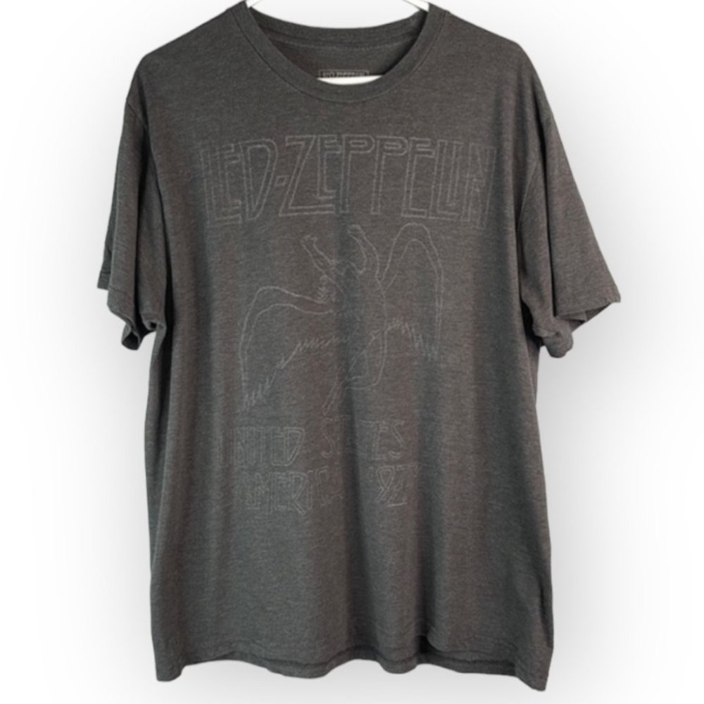 Led Zeppelin Mens Charcoal Heather Grey Faded Graphic Crewneck Band T-shirt XL